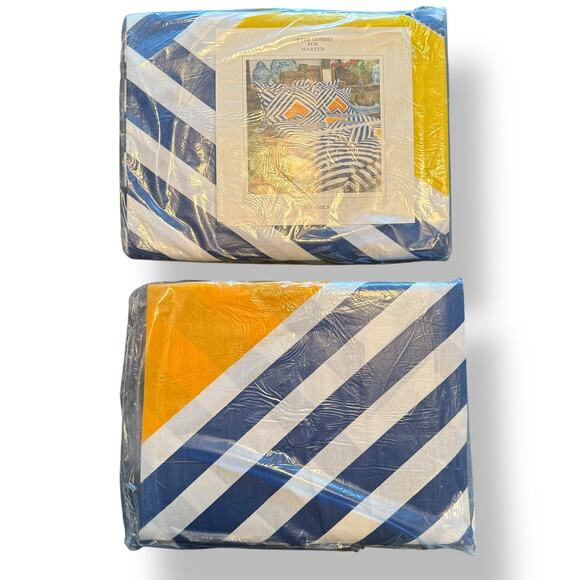 Vintage 70s Martex full flat and fitted sheet NOS in package Navy White - Picture 3 of 3